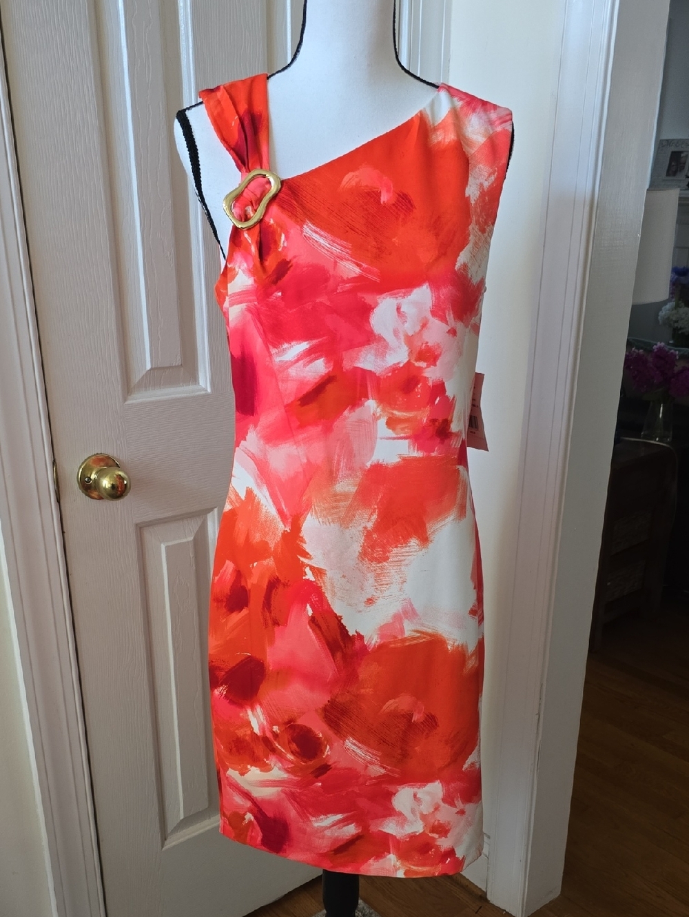 DONNA RICCO BRAND WOMEN'S RED AND WHITE LINED SLEEVELESS SUMMER DRESS SIZE 4